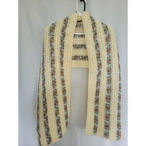 Handmade Crochet Shawl Long Scarf Wrap Neutral Colors 69"x 16.5"